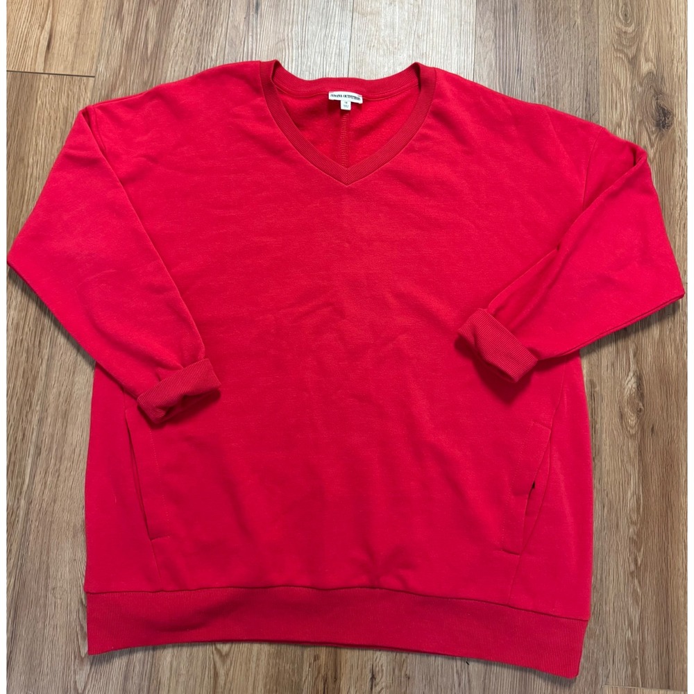 Zenana Outfitters Red V-Neck Sweatshirt Plus 1X Pockets OT-2902X
